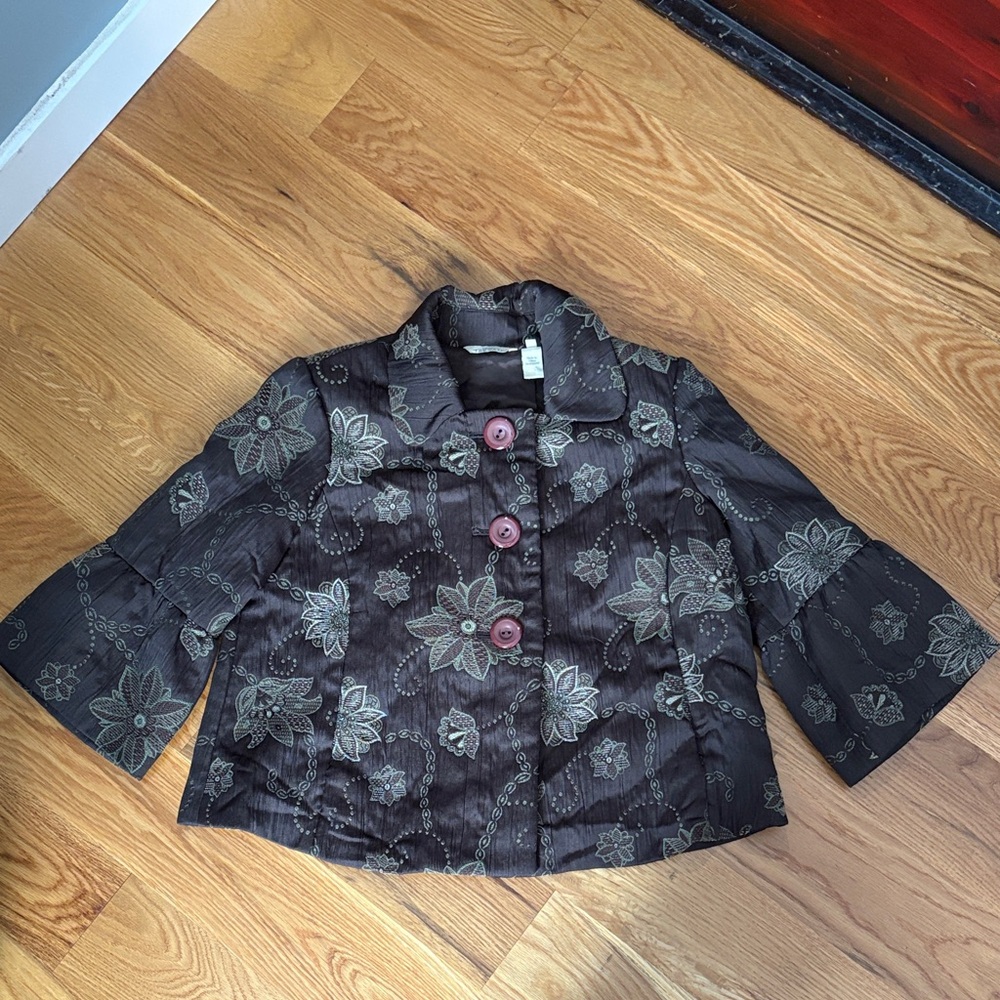 Women’s Trevan Brocade Flyaway Swing Jacket, Size 12
